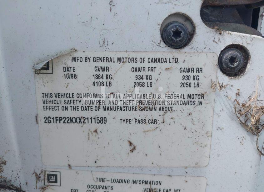 Photo 9 of 1999 Chevrolet Camaro (VIN 2G1FP22KXX2111589)