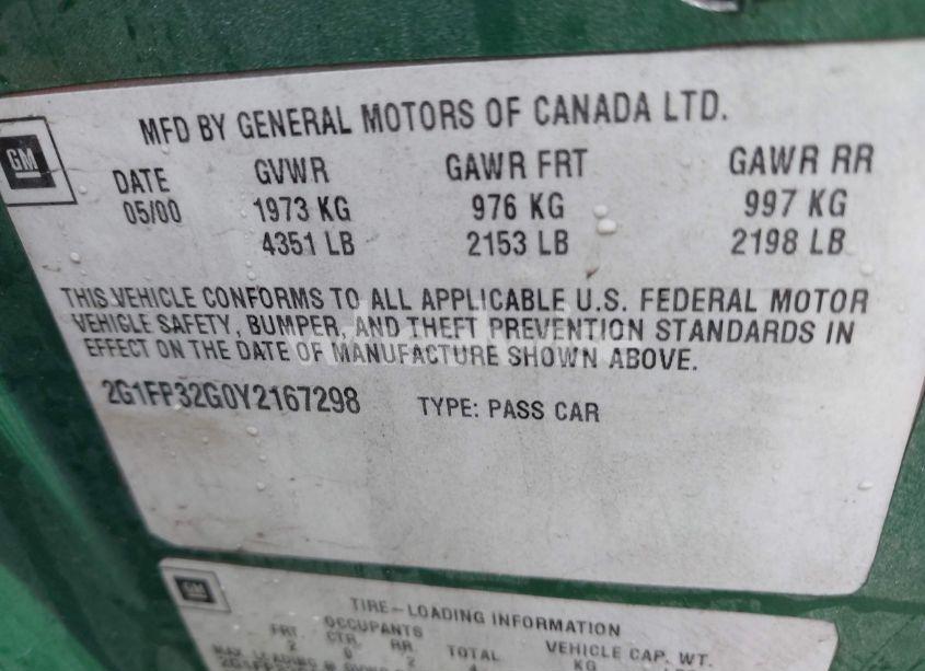 Photo 9 of 2000 Chevrolet Camaro Z28 (VIN 2G1FP32G0Y2167298)