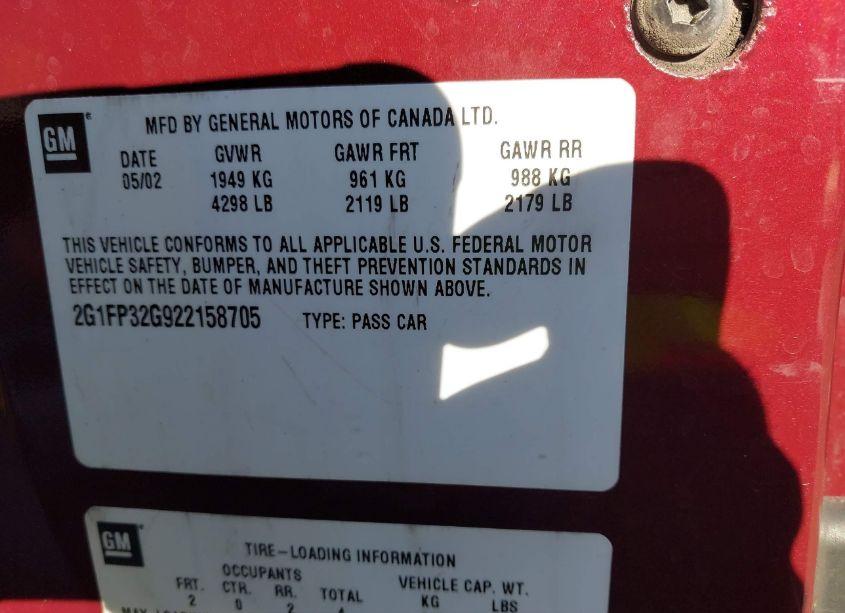 Photo 9 of 2002 Chevrolet Camaro Z28 (VIN 2G1FP32G922158705)