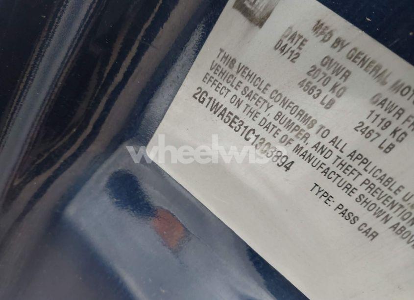 Photo 9 of 2012 Chevrolet Impala LS (VIN 2G1WA5E31C1303894)