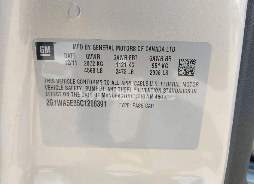 Photo 9 of 2012 Chevrolet Impala LS (VIN 2G1WA5E35C1206391)