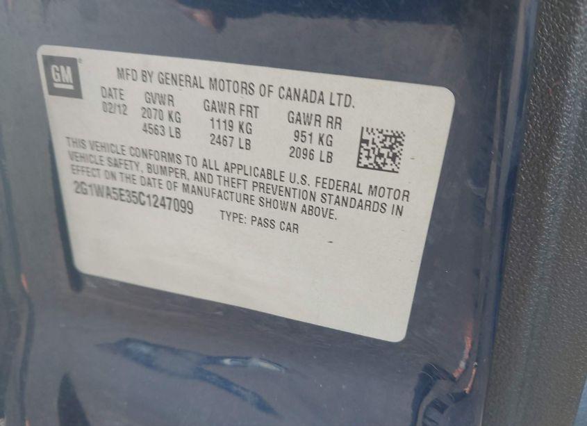 Photo 9 of 2012 Chevrolet Impala LS (VIN 2G1WA5E35C1247099)