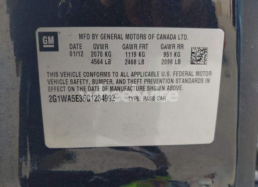 Photo 9 of 2012 Chevrolet Impala LS (VIN 2G1WA5E36C1234992)