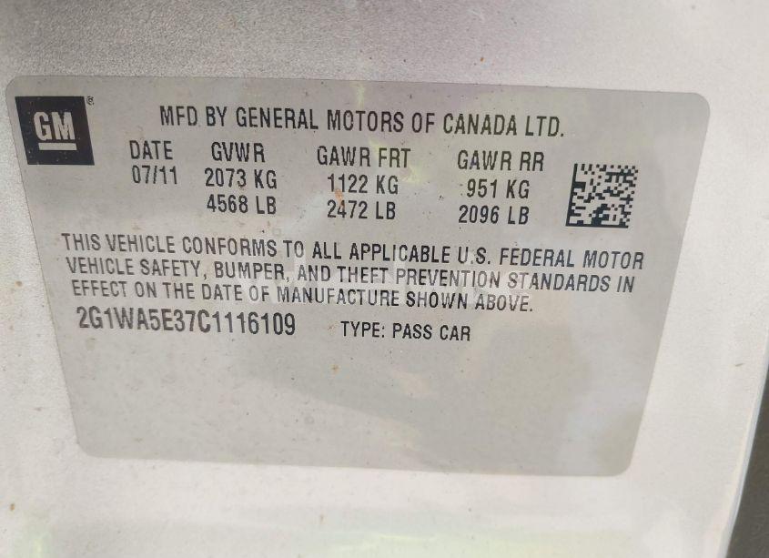 Photo 9 of 2012 Chevrolet Impala LS (VIN 2G1WA5E37C1116109)