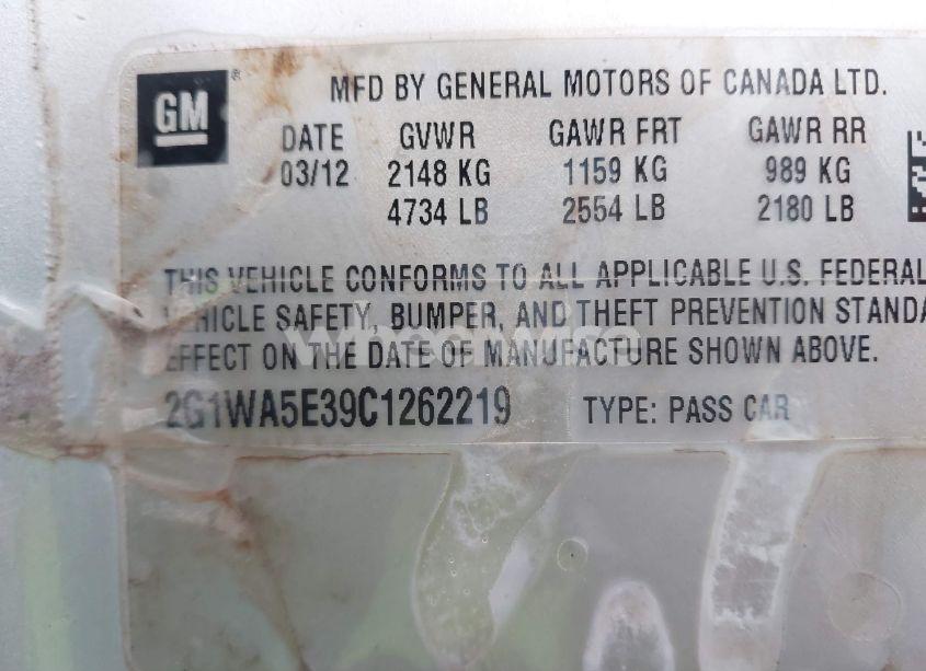 Photo 9 of 2012 Chevrolet Impala LS (VIN 2G1WA5E39C1262219)