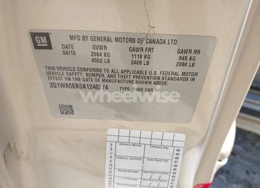 Photo 9 of 2010 Chevrolet Impala LS (VIN 2G1WA5EK0A1240274)