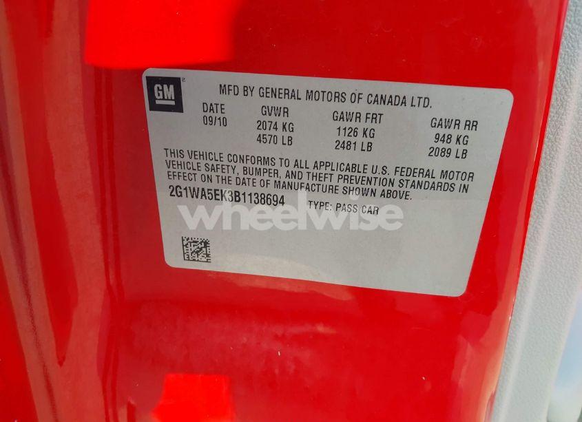 Photo 9 of 2011 Chevrolet Impala LS (VIN 2G1WA5EK3B1138694)