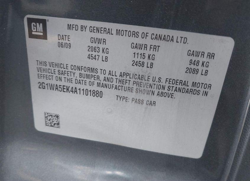 Photo 9 of 2010 Chevrolet Impala LS (VIN 2G1WA5EK4A1101880)