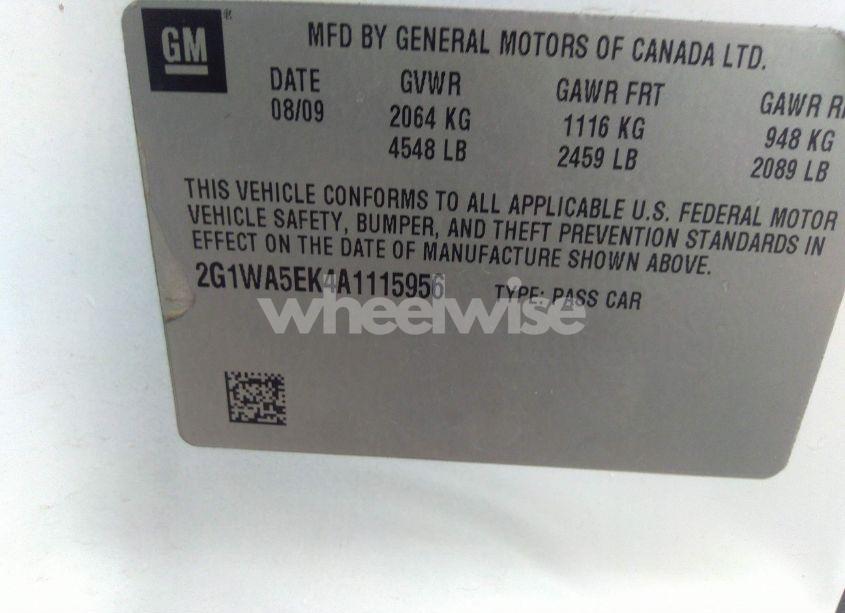 Photo 9 of 2010 Chevrolet Impala LS (VIN 2G1WA5EK4A1115956)