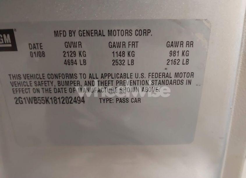 Photo 9 of 2008 Chevrolet Impala LS (VIN 2G1WB55K181202494)