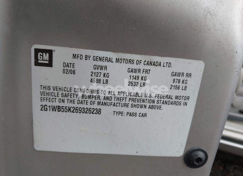 Photo 9 of 2006 Chevrolet Impala LS (VIN 2G1WB55K269326238)