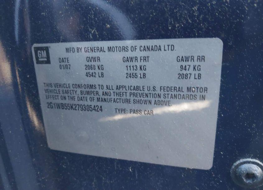 Photo 9 of 2007 Chevrolet Impala LS (VIN 2G1WB55K279305424)