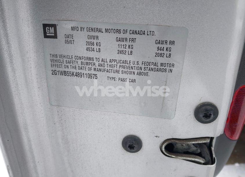 Photo 9 of 2008 Chevrolet Impala LS (VIN 2G1WB55K489110975)