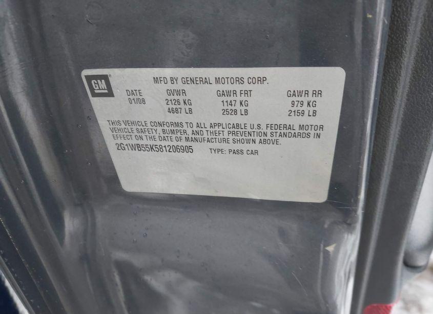 Photo 9 of 2008 Chevrolet Impala LS (VIN 2G1WB55K581206905)