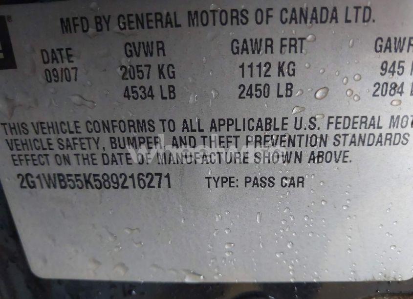 Photo 9 of 2008 Chevrolet Impala LS (VIN 2G1WB55K589216271)