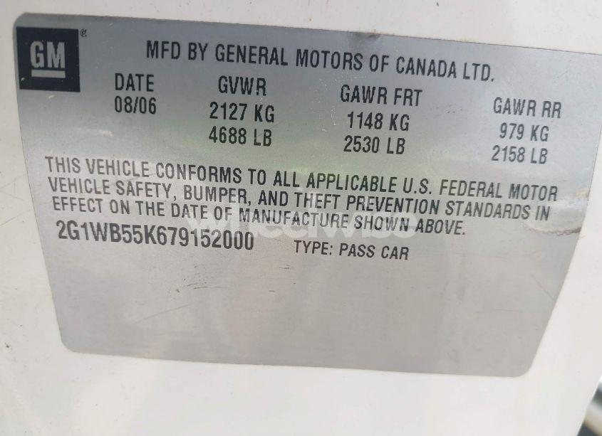 Photo 9 of 2007 Chevrolet Impala LS (VIN 2G1WB55K679152000)