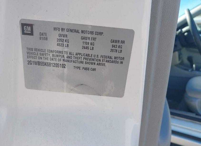 Photo 9 of 2008 Chevrolet Impala LS (VIN 2G1WB55K681205102)