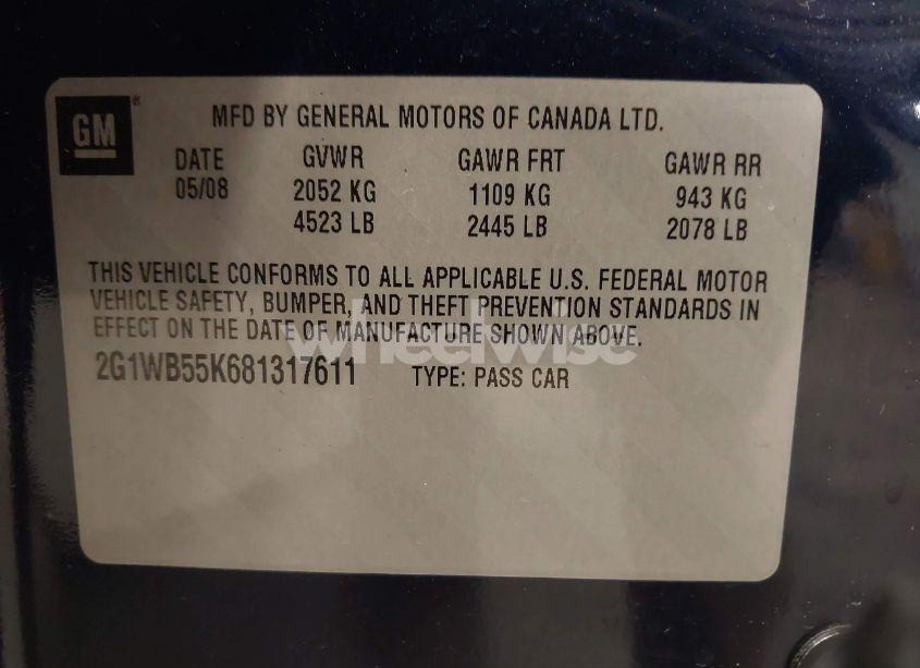 Photo 9 of 2008 Chevrolet Impala LS (VIN 2G1WB55K681317611)