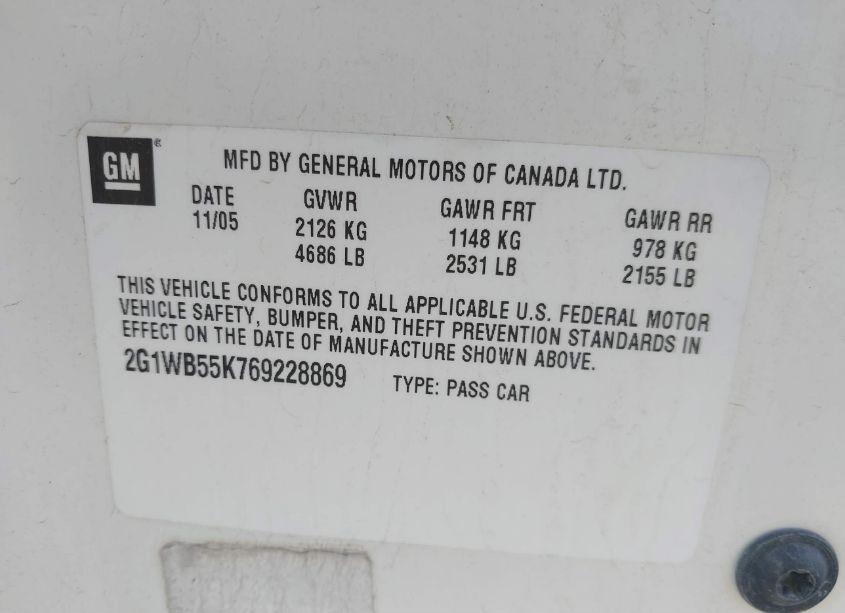 Photo 9 of 2006 Chevrolet Impala LS (VIN 2G1WB55K769228869)