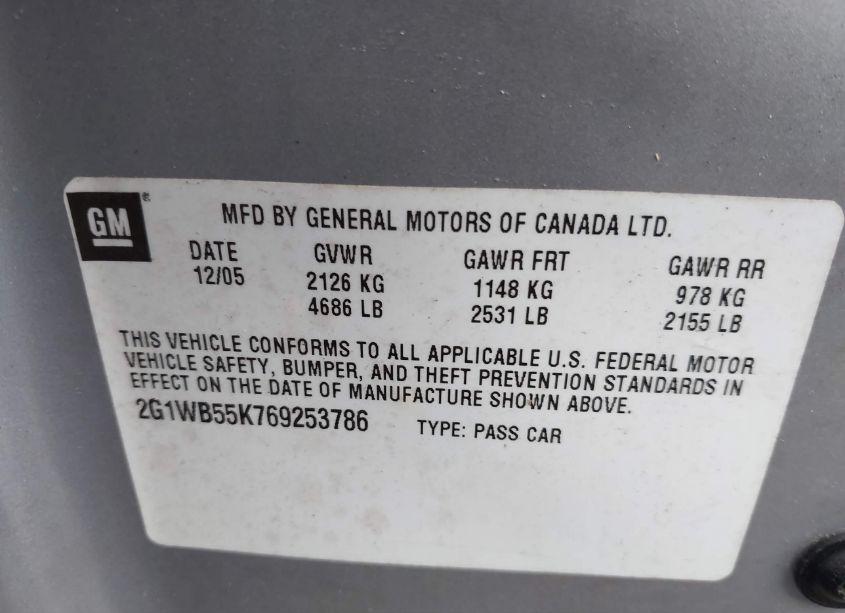 Photo 9 of 2006 Chevrolet Impala LS (VIN 2G1WB55K769253786)