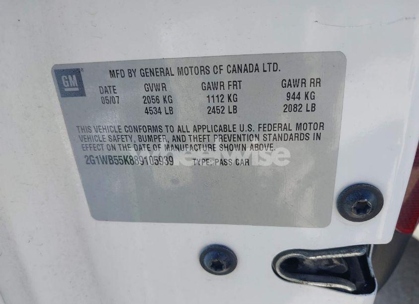 Photo 9 of 2008 Chevrolet Impala LS (VIN 2G1WB55K889105939)