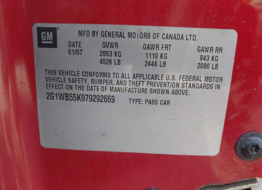 Photo 9 of 2007 Chevrolet Impala LS (VIN 2G1WB55K979292669)