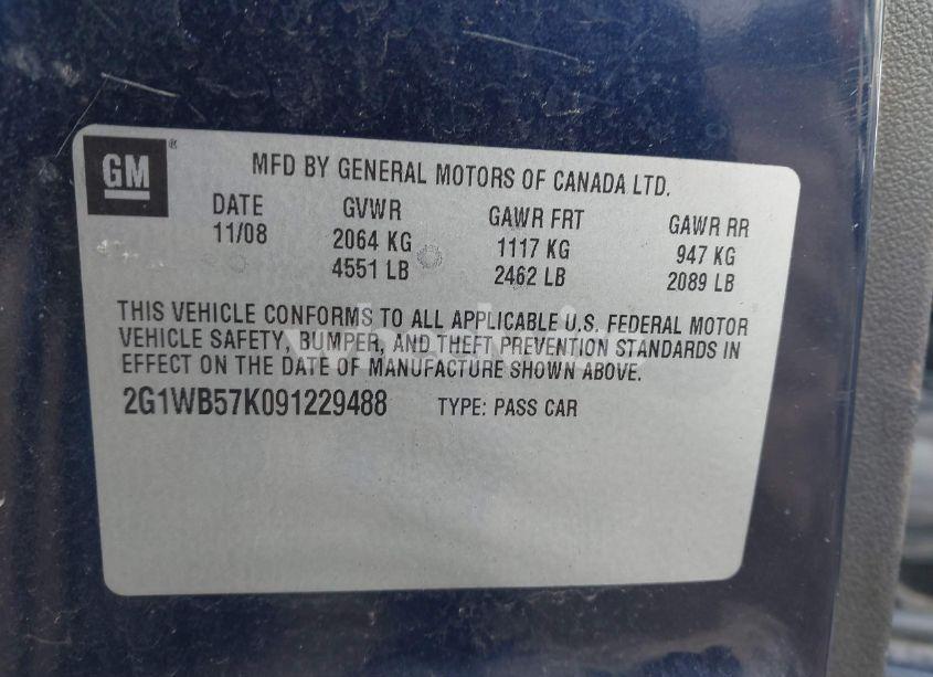 Photo 9 of 2009 Chevrolet Impala LS (VIN 2G1WB57K091229488)