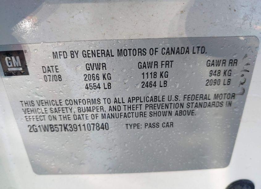 Photo 9 of 2009 Chevrolet Impala LS (VIN 2G1WB57K391107840)