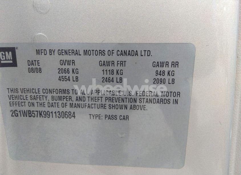 Photo 9 of 2009 Chevrolet Impala LS (VIN 2G1WB57K991130684)