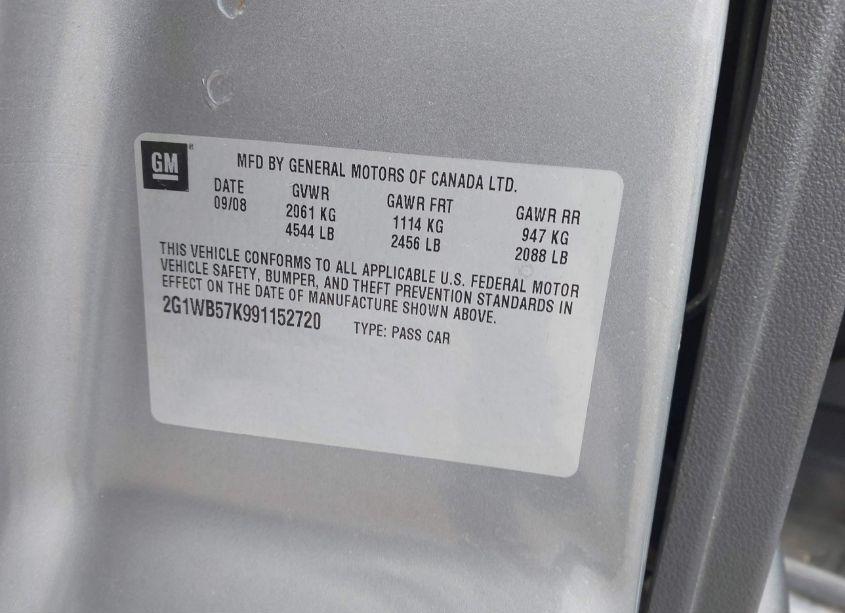 Photo 9 of 2009 Chevrolet Impala LS (VIN 2G1WB57K991152720)