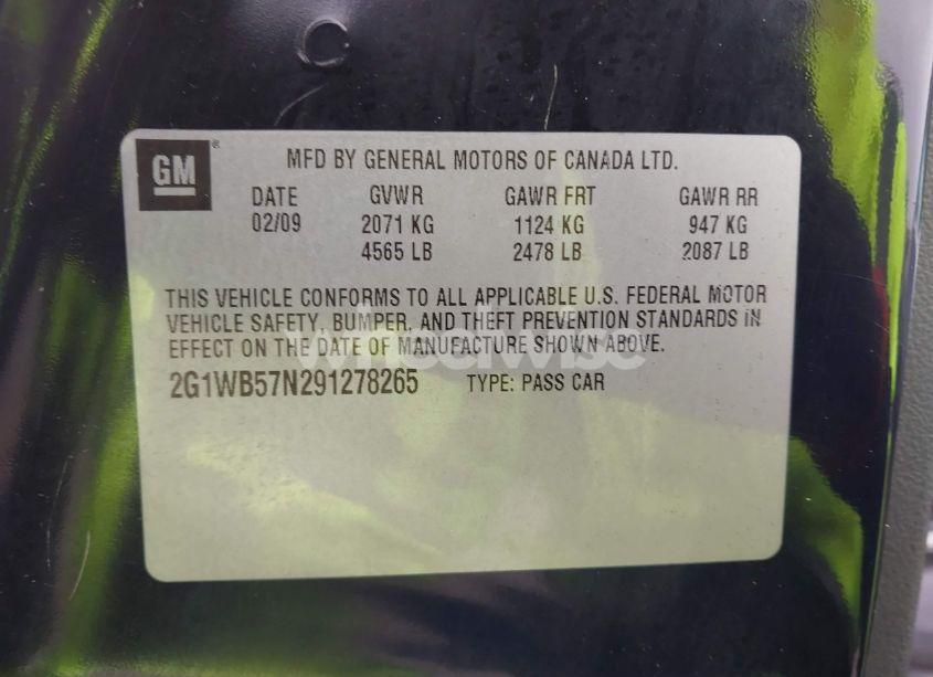 Photo 9 of 2009 Chevrolet Impala LS (VIN 2G1WB57N291278265)