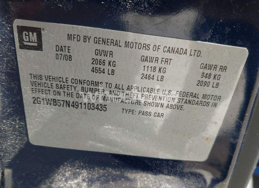 Photo 9 of 2009 Chevrolet Impala LS (VIN 2G1WB57N491103435)