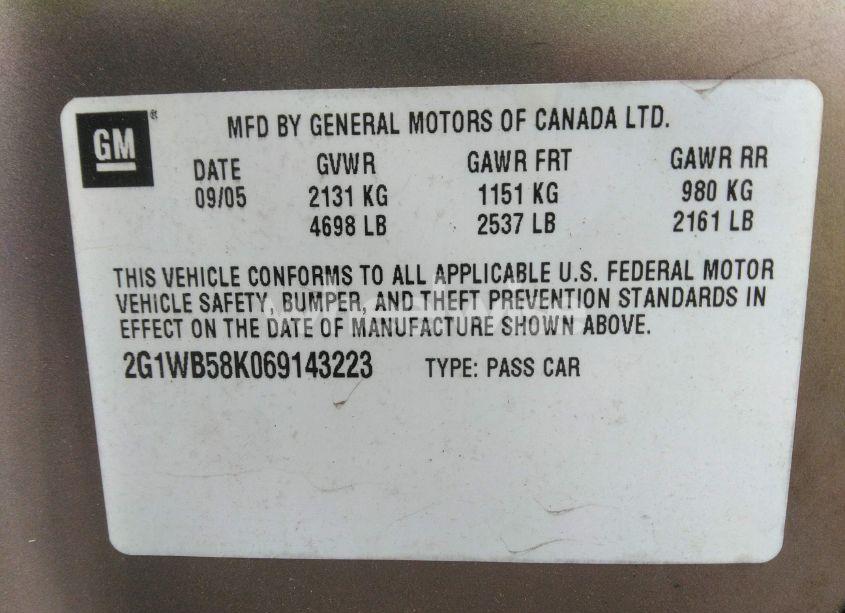 Photo 9 of 2006 Chevrolet Impala LS (VIN 2G1WB58K069143223)