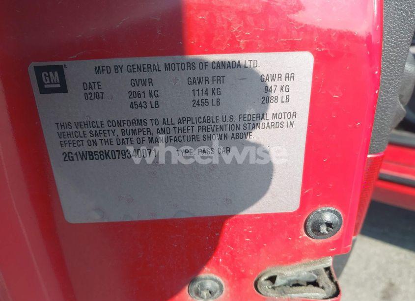 Photo 9 of 2007 Chevrolet Impala LS (VIN 2G1WB58K079340071)