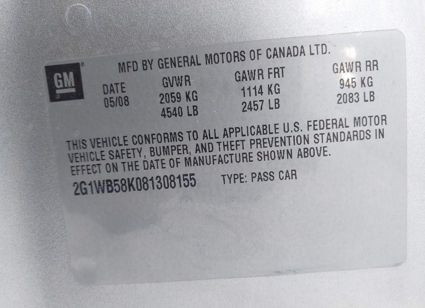 Photo 9 of 2008 Chevrolet Impala LS (VIN 2G1WB58K081308155)