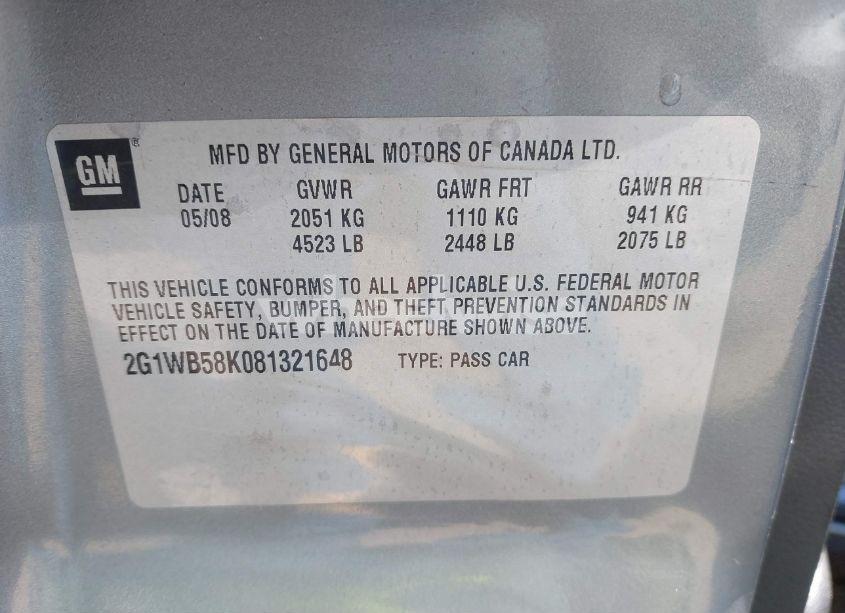 Photo 9 of 2008 Chevrolet Impala LS (VIN 2G1WB58K081321648)