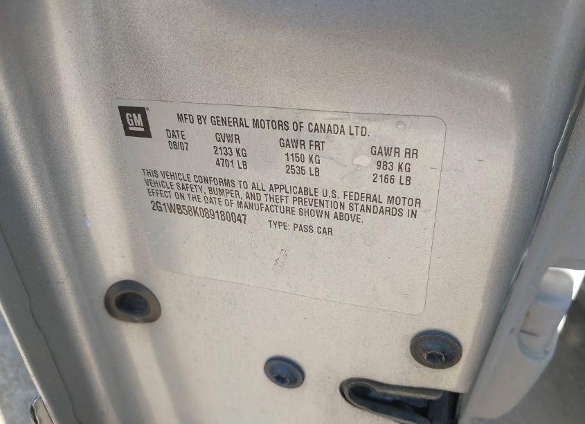 Photo 9 of 2008 Chevrolet Impala LS (VIN 2G1WB58K089180047)