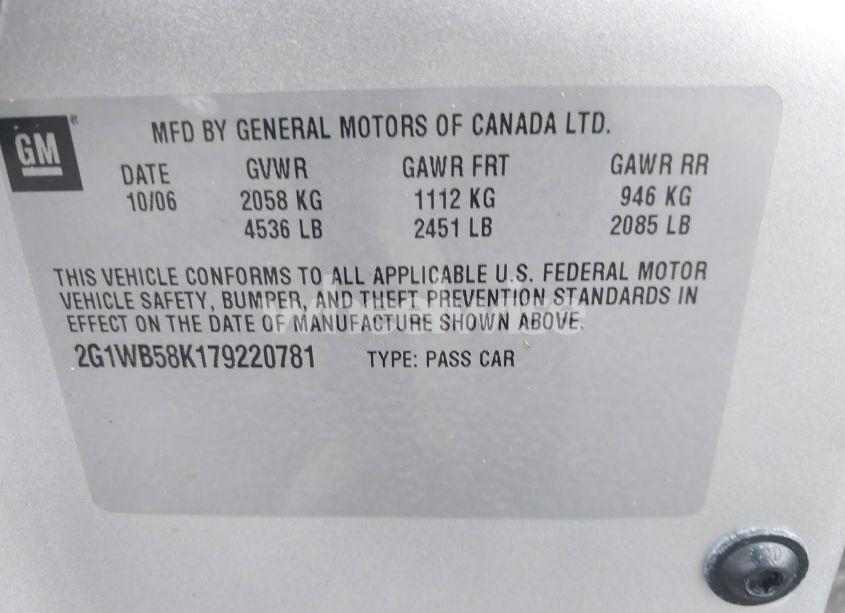 Photo 9 of 2007 Chevrolet Impala LS (VIN 2G1WB58K179220781)