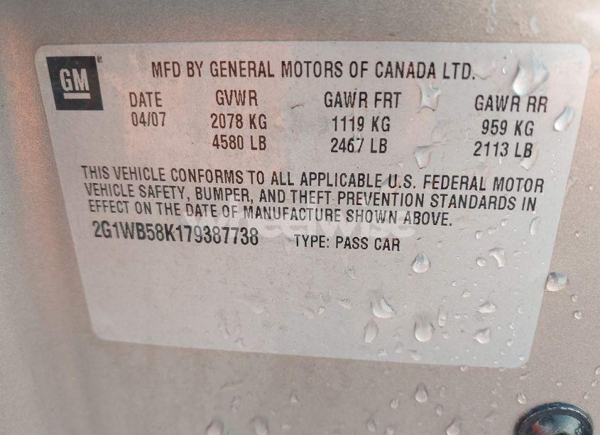 Photo 9 of 2007 Chevrolet Impala LS (VIN 2G1WB58K179387738)