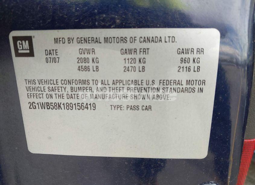 Photo 9 of 2008 Chevrolet Impala LS (VIN 2G1WB58K189156419)