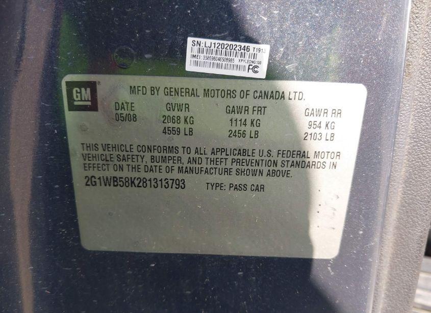 Photo 9 of 2008 Chevrolet Impala LS (VIN 2G1WB58K281313793)