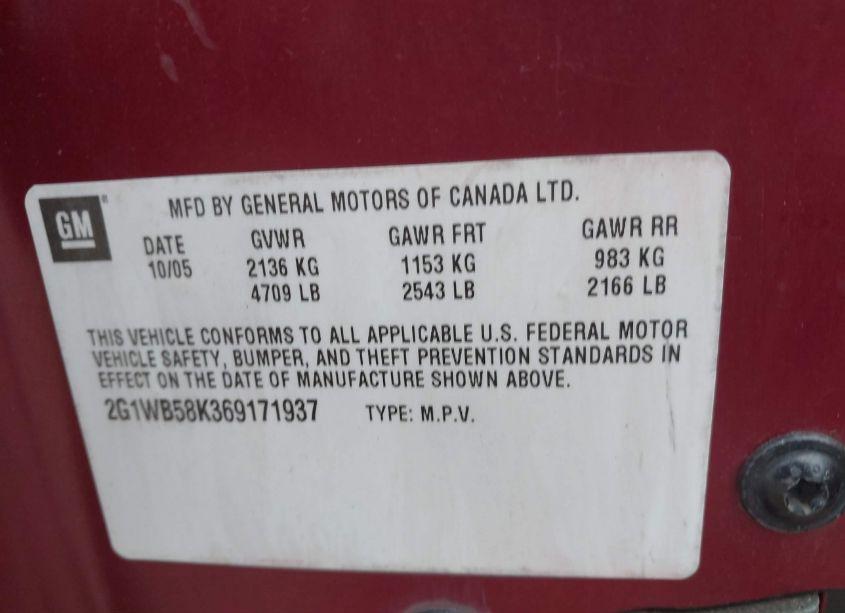 Photo 9 of 2006 Chevrolet Impala LS (VIN 2G1WB58K369171937)