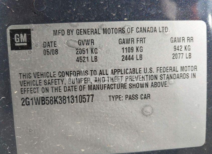 Photo 9 of 2008 Chevrolet Impala LS (VIN 2G1WB58K381310577)