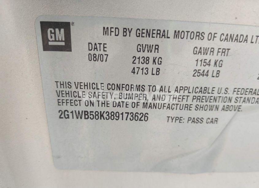 Photo 9 of 2008 Chevrolet Impala LS (VIN 2G1WB58K389173626)