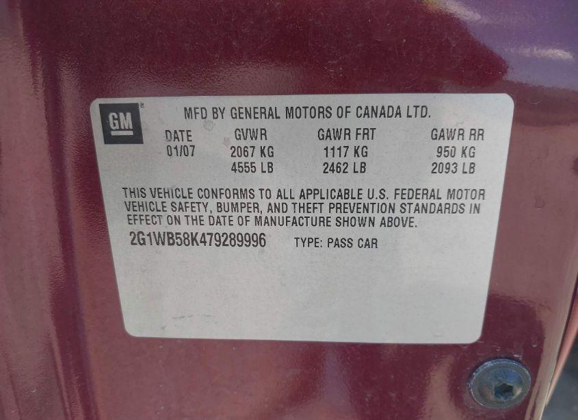 Photo 9 of 2007 Chevrolet Impala LS (VIN 2G1WB58K479289996)