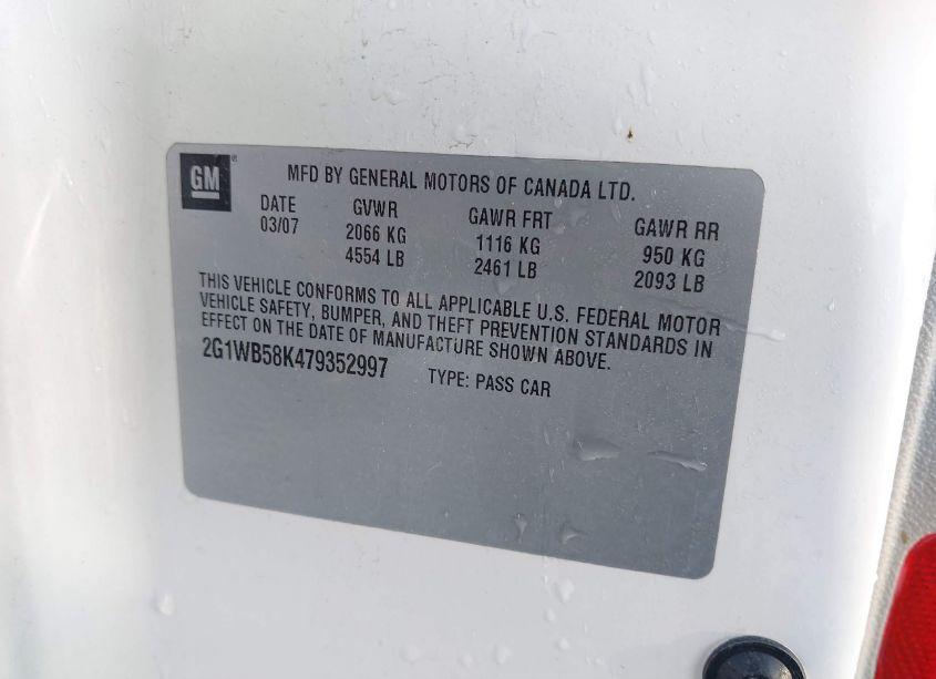 Photo 9 of 2007 Chevrolet Impala LS (VIN 2G1WB58K479352997)