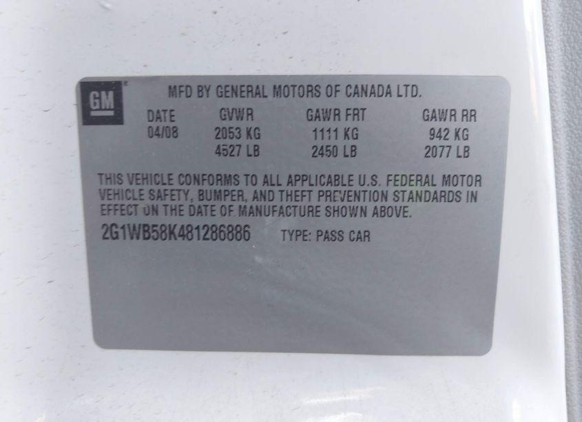 Photo 9 of 2008 Chevrolet Impala LS (VIN 2G1WB58K481286886)