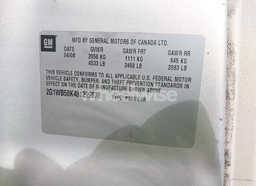 Photo 9 of 2008 Chevrolet Impala LS (VIN 2G1WB58K481299878)