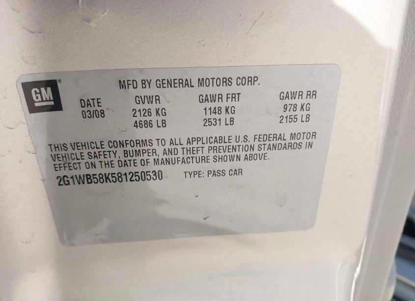 Photo 9 of 2008 Chevrolet Impala LS (VIN 2G1WB58K581250530)