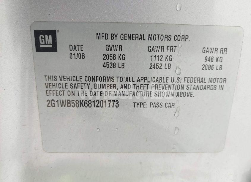 Photo 9 of 2008 Chevrolet Impala LS (VIN 2G1WB58K681201773)